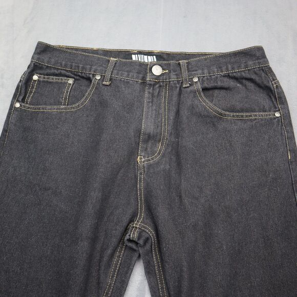 Code One Pants Mens 36 Black High Rise Flat Front Dark Wash Denim Jeans - Picture 9 of 16